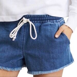 Aerie Women's Soft Denim‎ Shorts Size Small Mid Rise Drawstring Raw Hem Casual